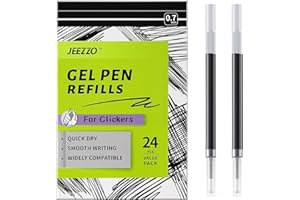 JEEZZO Gel Ink Refills for Retractable Click Pens, Medium Point Pen Refills Compatible with Pilot G2 Pentel Energel Jetstream Sharpie S-Gel Uniball Signo Zebra Sarasa (Black, 0.7mm, 24 pcs)