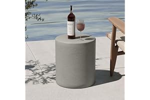 Chilihom Outdoor Side Tables for Patio, Small Concrete Accent End Table,Stone Round Modern Coffee Furniture,Drum Cement Side Table