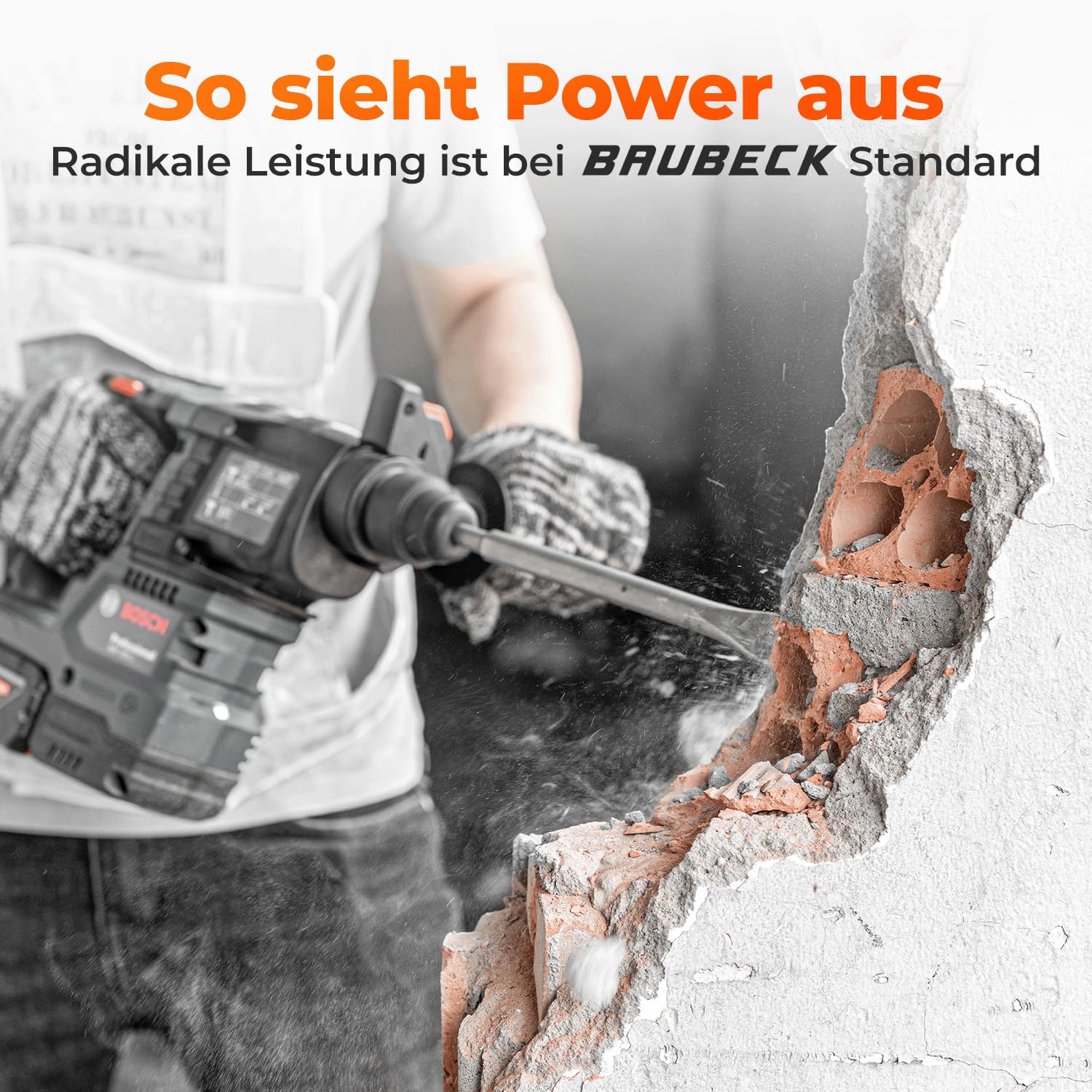 BAUBECK Meißel Set für Beton & Mauerwerk - SDS Plus - LONG LIFE [4tlg] - 250mm lang, angewinkelt und gerade - SDS Plus Meißel Set 6