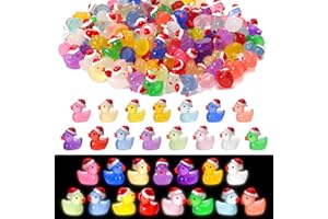 Guiqulai 120 Pcs Mini Ducks Christmas Tiny Ducks with Santa Hats Luminous Mini Resin Animals Colorful Mini Figures for Christ