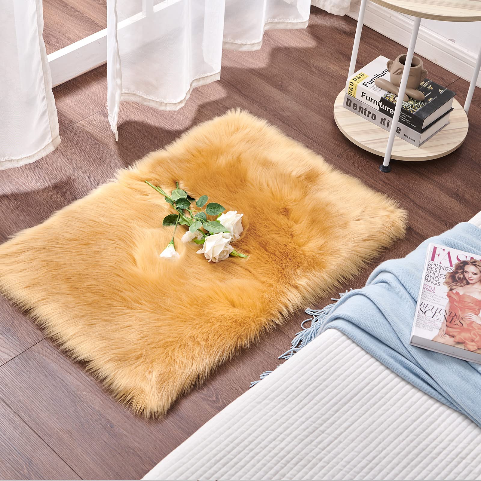 Cumay Super Soft Faux Sheepskin Rug,Rugs living room, Shaggy Bedroom Area Rug Faux Fur Rug Bedside Rugs (Brown, 23.6 x 35.4 inch)