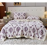 LEVINIS Boho Sherpa Fleece Blanket 80'' × 90'', Ultra Soft Aztec Queen Blankets for All Season, Cozy, Plush, Bohemian Throw Blanket for Bed/Couch/Sofa/Office/Camping, Purple