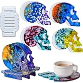 Skull Coaster Resin Molds with Holder,4pcs Halloween Silicone Molds | Coaster Molds for Epoxy Resin, Silicone Coaster Molds for Resin Casting, Halloween Resin Molds for DIY Crafts, Gifts & Decor