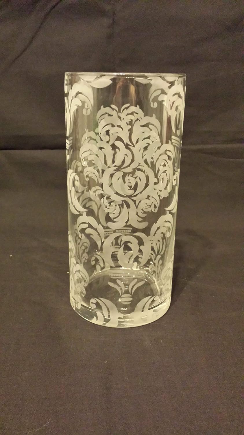 Amazon Com Stunning Etched Damask Pattern Glass Vase Handmade