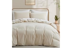 LOVQUE Bedding Duvet Cover Queen Size, 100% Washed Cotton Linen-Like Bedding Set with Zipper Closure (No Comforter), 90x90, Cream White