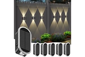 Herzila 6 Pack Solar Fence Lights Outdoor, RGBW Solar Christmas Lights Outdoor 8-Color Waterproof Top and Bottom Lighting Solar Powered for Garden/Pool Cage/Patio/Wall/ (2 Installation Modes)