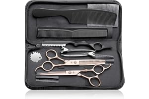 PURPLEBIRD Hair Cutting Scissors Kit, Professional Barber Scissors Hairdressing Shears Set with Stainless Steel Hair Scissors Thinning Scissors for Men Women Pet 10 Pcs Gold
