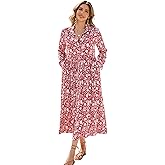 R.Vivimos Long Sleeve Boho Dresses for Women 2026 Floral Print Casual Button Down Loose Flowy Midi Shirt Dress with Pockets
