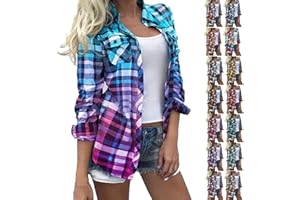 DGZTWLL Plaid Flannel Shirts for Women Trendy Buffalo Plaid Shirts Plus Size Long Sleeve Casual Button Down Shirts Blouse Top