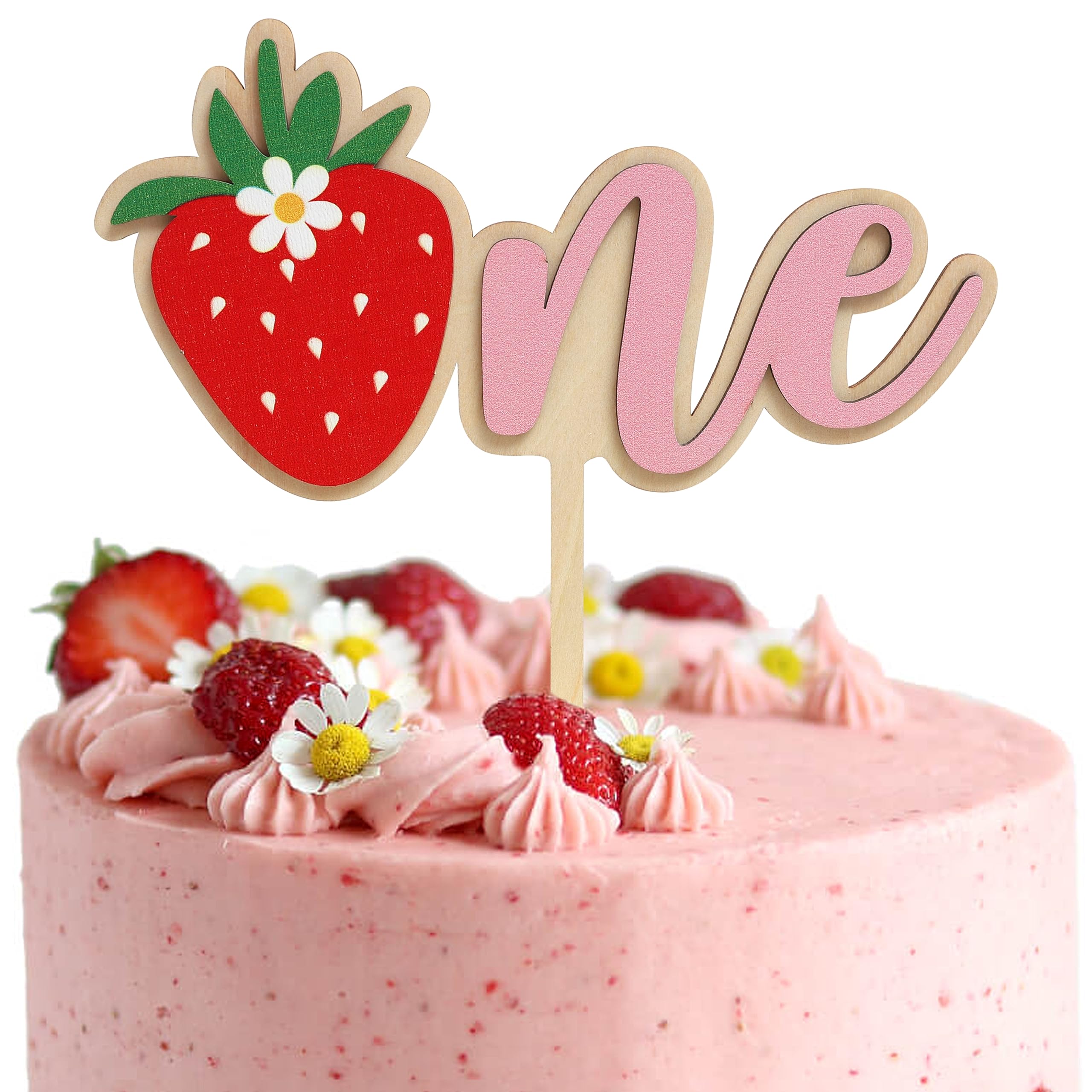 Photo 1 of Sweet One Wooden Cake Topper - Strawberry Cake Smash for 1st Birthday Party Decorations, strawberries for First Birthday Surprise Party for Photo Props (strawberry one)