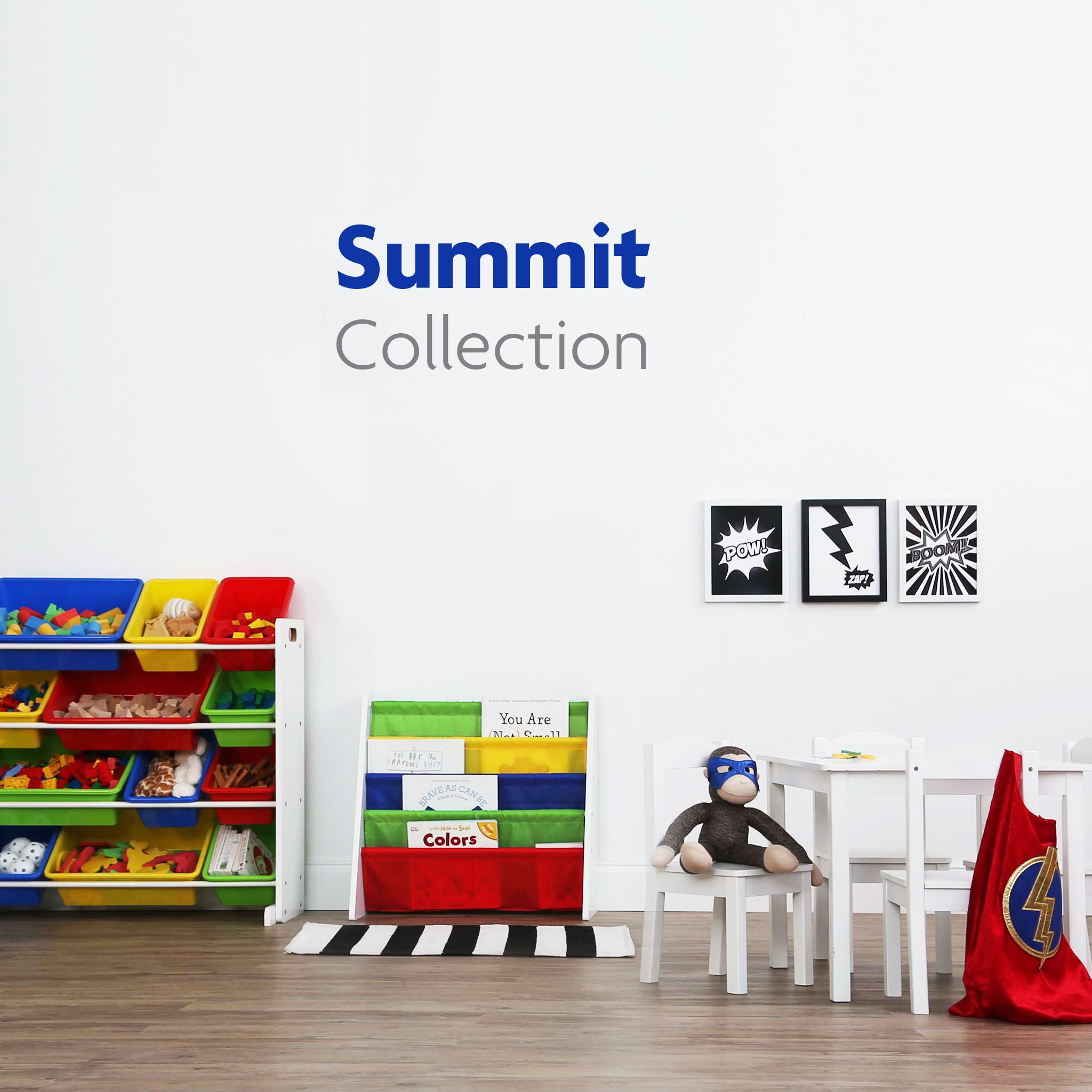 Humble Crew, White/Primary Kids Wood Table and 4 Chairs Set