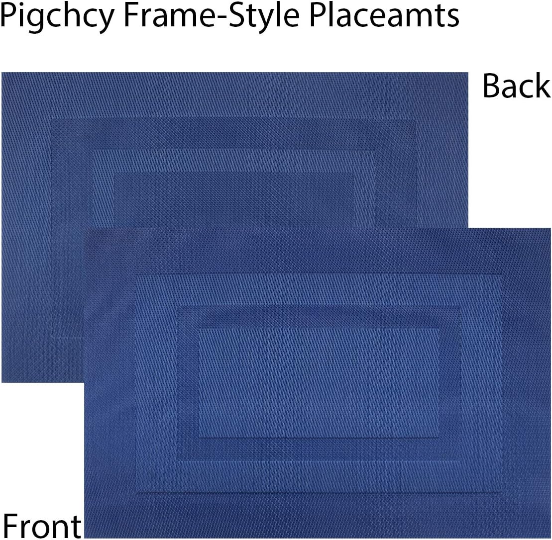 pigchcy Placemats,Washable Vinyl Woven Table Mats,Elegant Placemats for Dining Table Set of 4 (18 x 12 inch, Royal + Navy Blue): Home & Kitchen