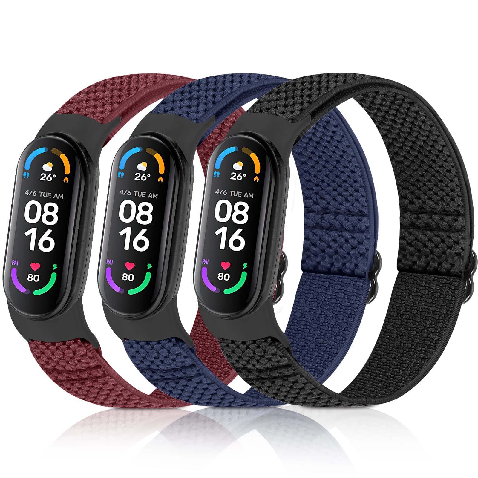 Enkic Elastic Adjustable Watch Straps - Compatible with Xiaomi Mi Band 7/6/5 - Stretchy Nylon Loop Replacement Sport Wristband for Women & Men