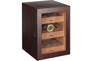 PrimeZone Handcrafted Cigar Humidor Box - Cedar Wood Cigar Box for 100 to 150 Cigars with Digital Hygrometer, 3 Drawers & 2 Crystal Gel Humidifiers, Humidor Cabinet for Men, Cigar Aficionados & Father
