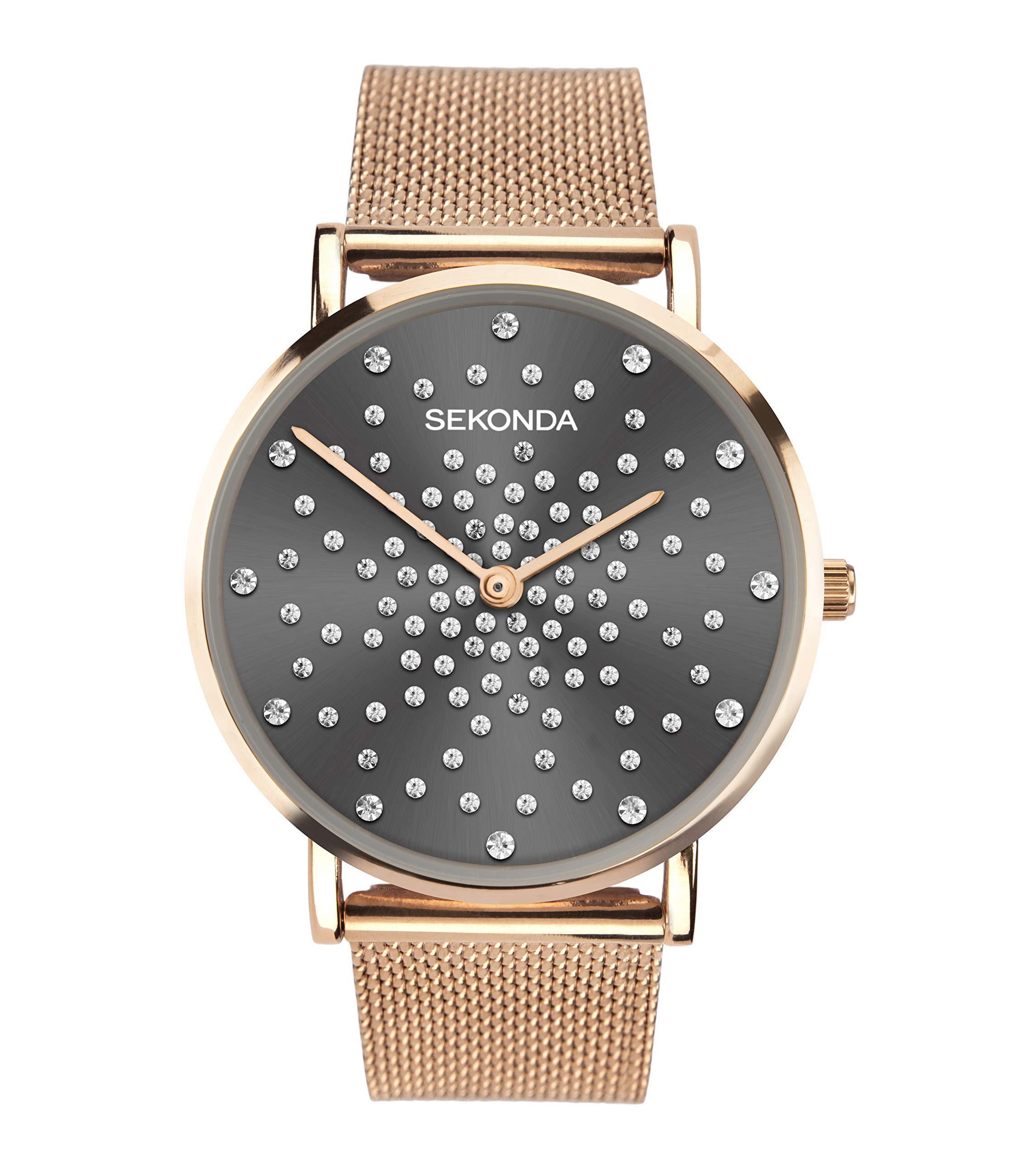 Sekonda Celeste Ladies 36mm Quartz Watch in Grey with Analogue Display, and Rose Gold Stainless Steel Mesh Bracelet 40029