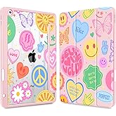 May Chen for iPad 9th Generation with Pencil Holder, iPad 8th/7th Gen Case 10.2-inch, [Penceil Holder] Trifold Stand Auto Wake/Sleep Clear TPU Protection Back Cover, Smile Art