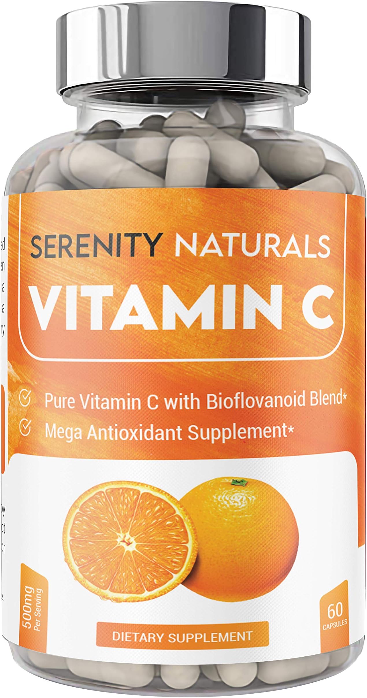 Vitamin C with Orange Peel, Rose Hips, and Bioflavanoids - Premium Quality Vitamin C to Support Immune System - 60 Capsules