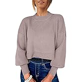 ANRABESS Womens Cropped Sweaters Oversized Crewneck Long Batwing Sleeve Side Slit Ribbed Knit Pullover Tops 2025 Fall Clothes