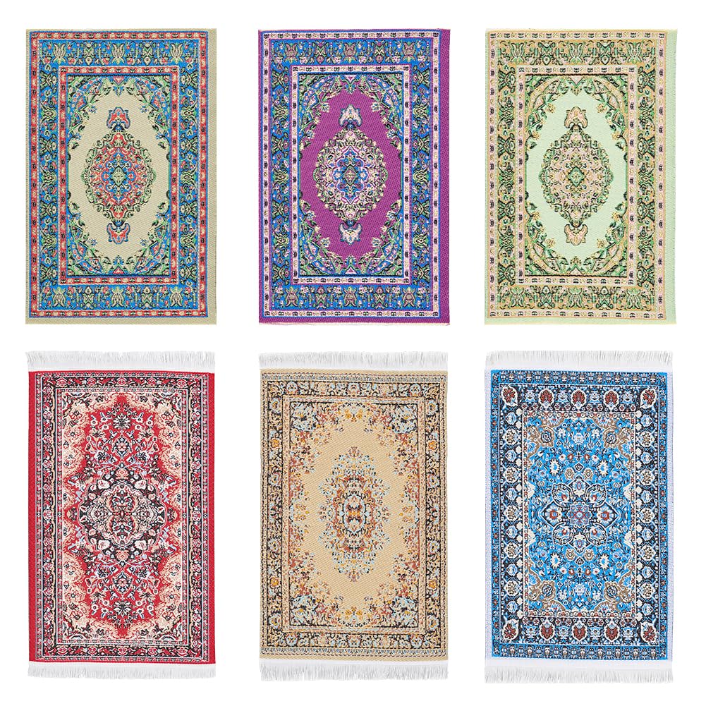 OLYCRAFT 6pcs 6 Styles Miniature Carpets Mini Carpet Minihouse Decoration Accessories Vintage Carpet Mini Floral Woven Rug for Miniature House Furniture Decoration Accessory