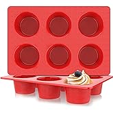 Aokinle Jumbo Muffin Pan Silicone, European LFGB Cupcake Pan 6 Cups, Non-Stick Deep Cupcake Baking Pan, Silicone Large Muffin Molds, Muffin Tins BPA Free, Set of 2 Red