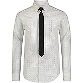 Calvin Klein Boys Long Sleeve Button-Down Collared Dress Shirt with Tie and Chest Pocket