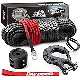 DAYDOOR Synthetic Winch Rope, 1/4 Inch x 50ft 10,000LBS Synthetic Winch Line, Winch Cable for Offroad Vehicle 4WD ATV UTV, Synthetic Rope with Forged Winch Hook and Rubber Stopper (Gray)