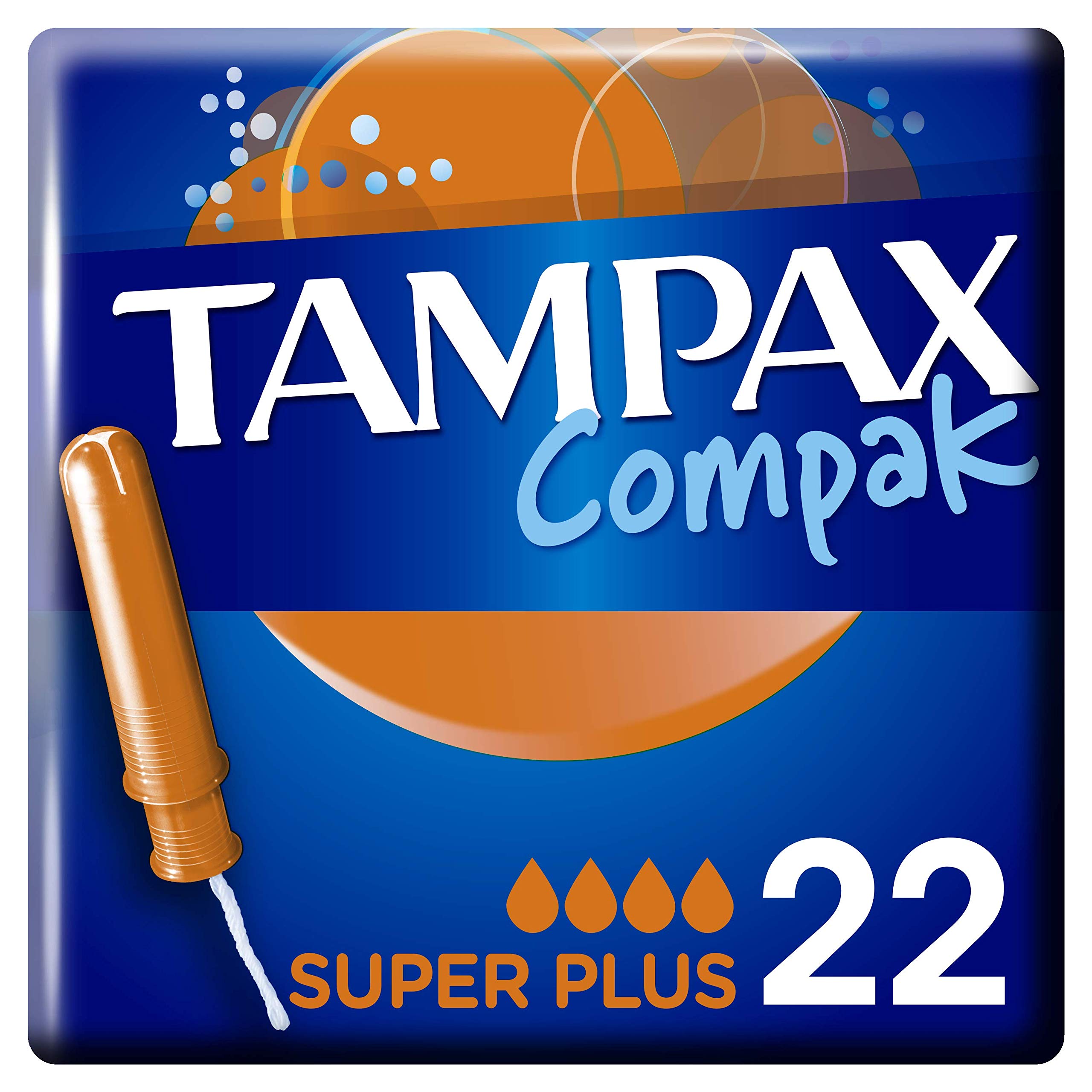 Tampax Compak Super Plus, 22 Count, Tampons with Applicator, Comfort, Protection and Discretion