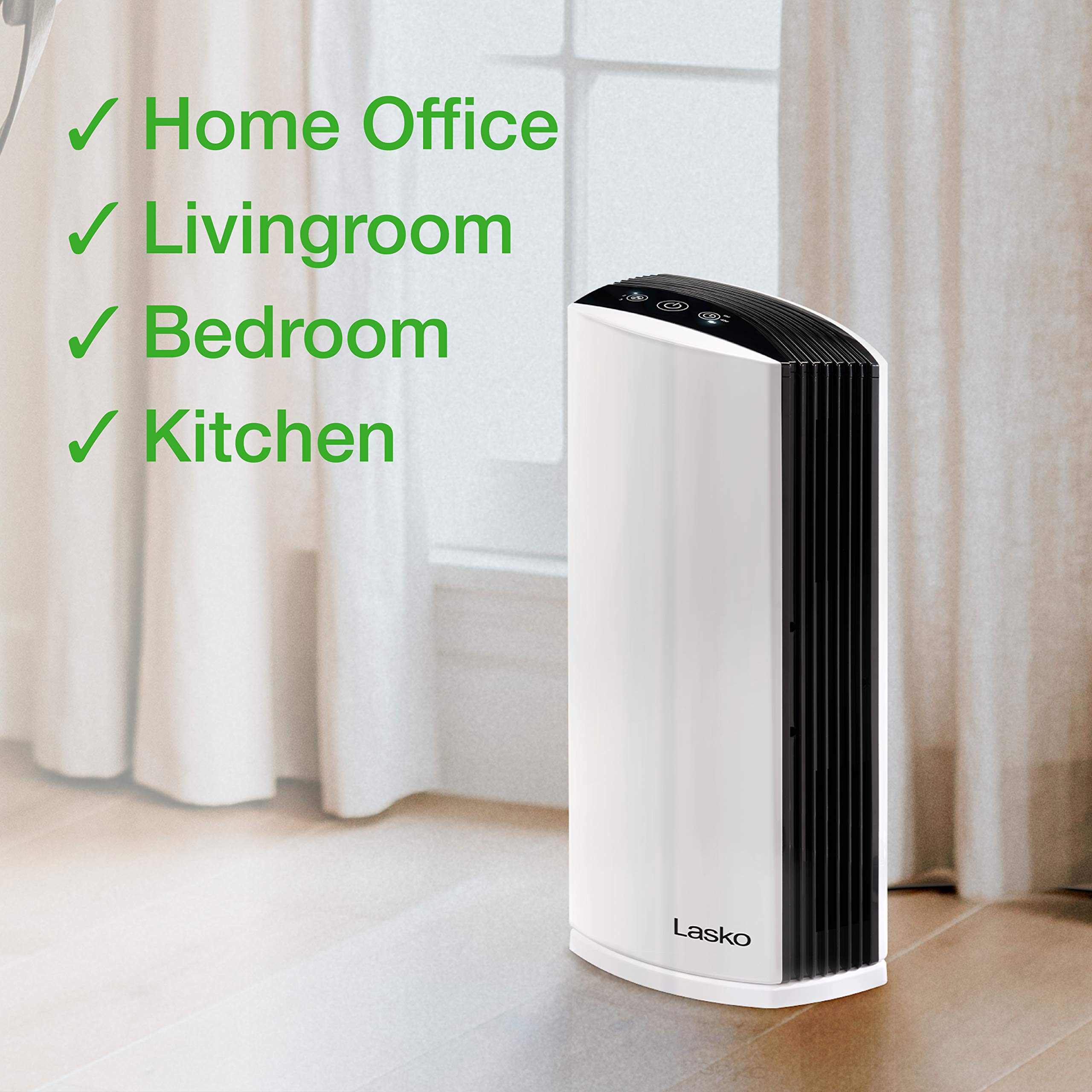 Lasko LP300 HEPA Tower Air Purifier with Timer for a Cleaner, Fresher Environment –2-Stage Filtration Removes Smoke, Odors, Pet Dander, Virus Sized Particles, Pollen, Dust, 21.6