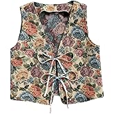GORGLITTER Women's Floral Bow Tie Front Vest Vintage V Neck Sleeveless Tank Top