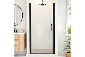 Lyngins Shower Door 28-30 in W x 72 in H Pivot Glass Shower Door with 1/4" Thick Tempered Glass and Sleek Stainless Steel Handle for Small Bathing Area Upgrade, Reversible Installation, Matte Black
