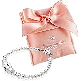 Baby Crystals Baptism Pearl Bracelet for Girls, Sterling Silver Cross Charm - Baptism Gifts for Girl Handmade with High-end white or Pink Simulated European Pearls, Girls Jewelry Birthday Gifts