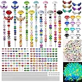 SNAIL GARDEN 442PCS Beaded Garden Stakes Kit with Glow-in-The-Dark Beads, Letter Beads & Wings, 200 Beads for Fairy Garden Stakes, 12 Threaded Rods, Crystal Stopper Top & Stainless Steel Nuts