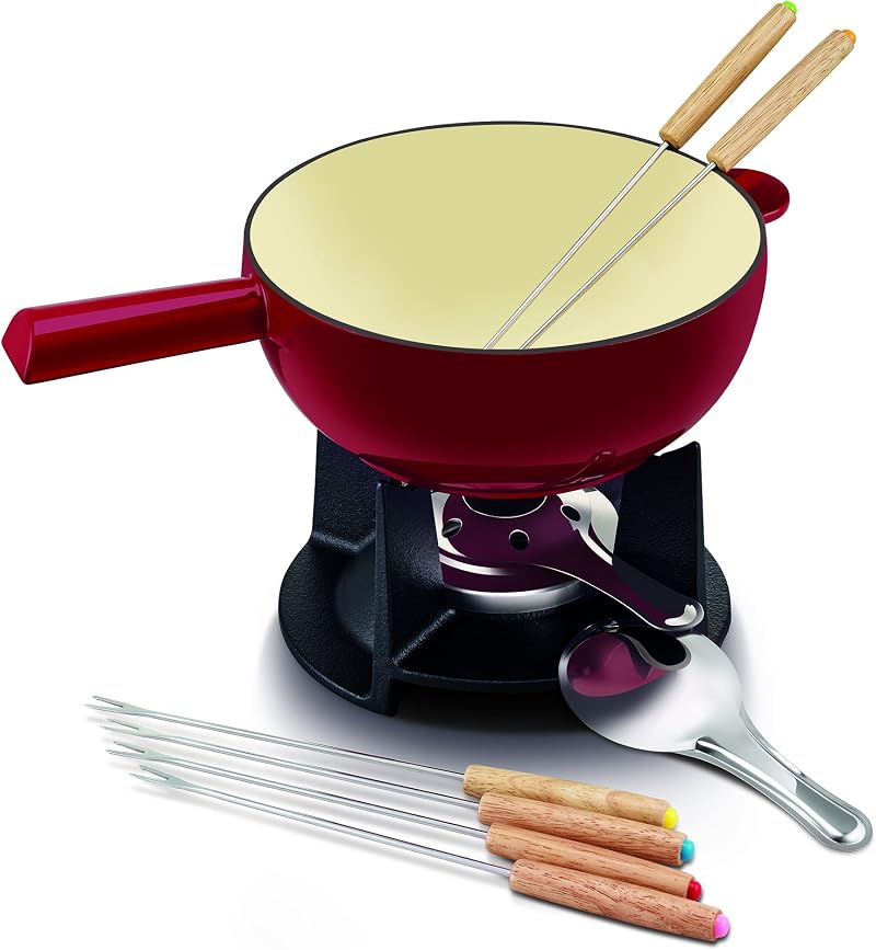 Beka Belledone Cast Iron Cheese Fondue Set Red Enamel Hob Induction Compatible