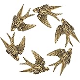 6 Pcs Vintage Bird Wall Sculpture Decor Art 4.7 Inch Antique 3D Sculpted Hanging Bird Resin Wall Art Golden Brass Floating Ornament for Living Room Garden Outdoor, Gifts for Couples Housewarming