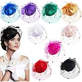 Jexine 9 Pcs Fascinator Hats for Women Tea Party Hats 20s 50s Cocktail Headband with Feather Mesh Veil for Wedding Church