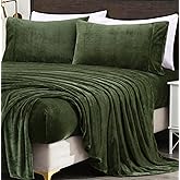Chezmoi Collection Extra Soft Fleece Sheet Set Queen, Microplush Non-Pilling Velvety Bed Sheet, Deep Pocket - Lightweight All Season Warmth, Queen, Olive Green