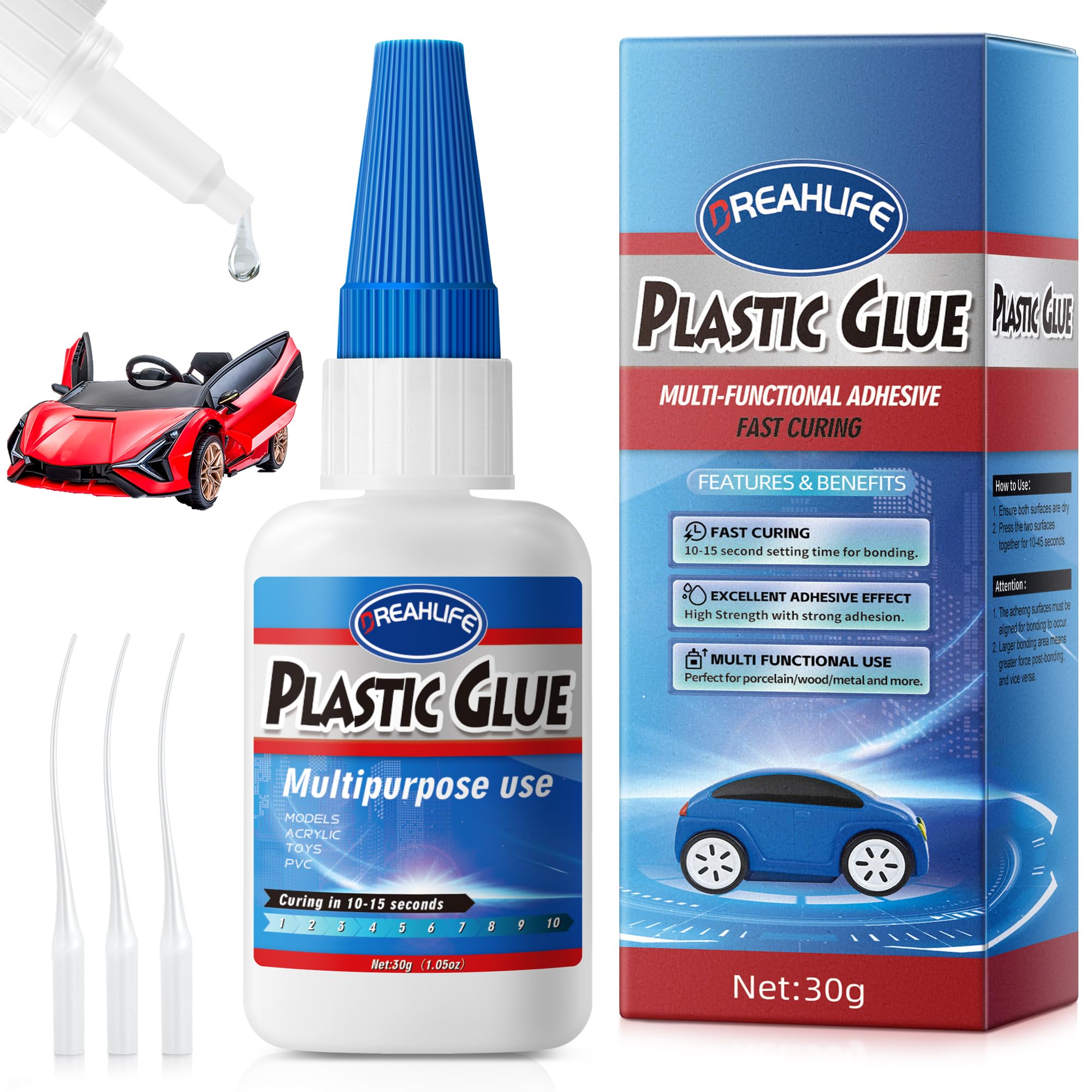 Photo 1 of Super Glue for Plastic Repair, 30g Plastic Glue Strong Adhesive, Heavy Duty Glue for Acrylic, PLA, Toys, Car, Acrylic, ABS, PVC, Tube, DIY Kits, Vinyl, Nylon