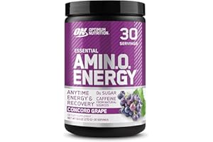 Optimum Nutrition Amino Energy - Pre Workout with Green Tea, BCAA, Amino Acids, Keto Friendly, Green Coffee Extract, Energy Powder - Concord Grape, 30 Servings