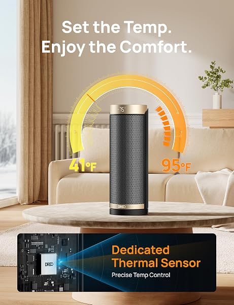 DREO SPACE HEATER, 1500W ELECTRIC HEATERS FOR INDOOR USE WITH THERMOSTAT, 70° OSCILLATION, 8 SAFETY PROTECTIONS, 5 MODES, REMOTE, 12H TIMER, QUIET PORTABLE HEATER FOR OFFICE, BEDROOM, LARGE ROOM