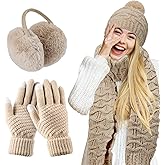 JenPen 4 Pcs Winter Hat Scarf and Gloves Set for Women Include Ear Cover Cold Weather Scarf Hat Knit Beanie Gloves