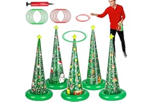 SPRINTGY 5 Pack Christmas Ring Toss Games, Christmas Tree Inflatable Ring Toss Game Set with Pump, for Adults, Family, Holiday Indoor Outdoor Party Game Garden Toys Gifts