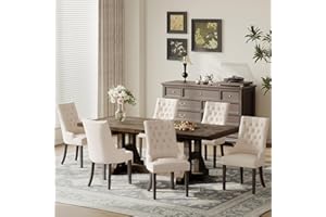 COLAMY Fabric Side Dining Chairs Set of 6, Wingback Upholstered Dining Room Chairs with Tufted Button, Living Room Chairs for Home Kitchen, Beige