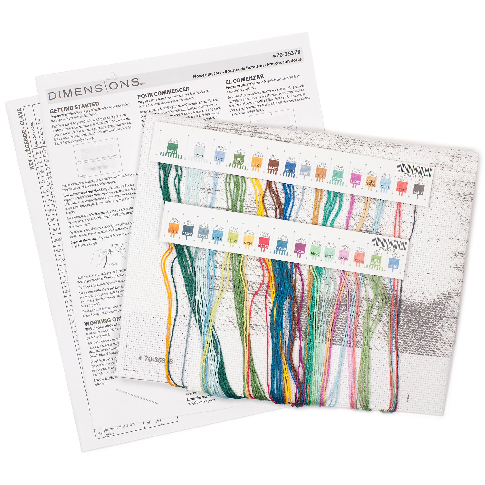 Dimensions 70-35378 Mason Jar Flowers Counted Cross Stitch Kit, 14 Cnt. White Aida Cloth, 14 x 10