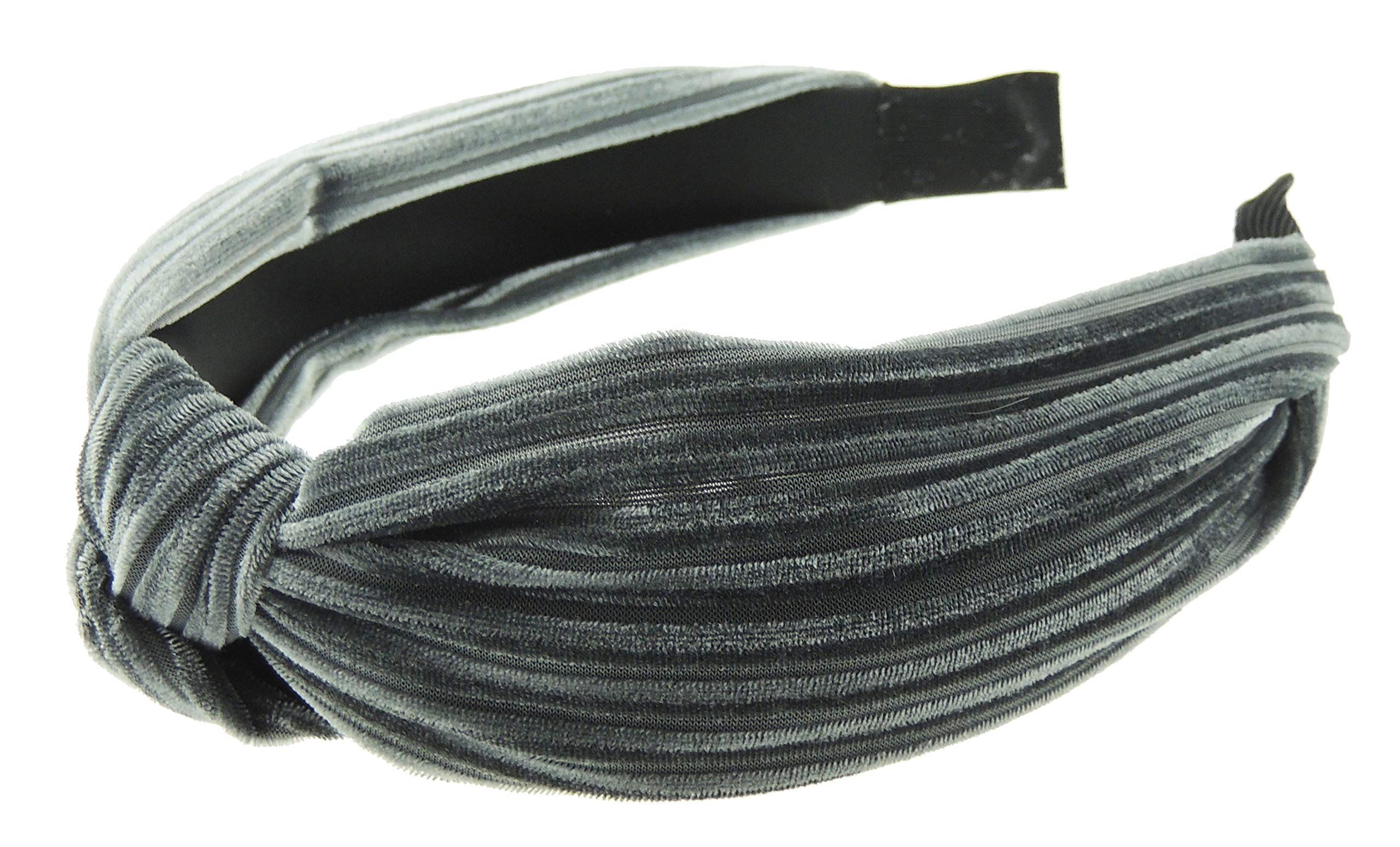 Velvet Evening Top Knot Knotted Twist Twisted Turban Formal Boho Vintage Headband Alice Band Women Hair Accessories Hairband Christmas Birthday Wedding Bridesmaid Party Pin Stripe (Grey)