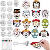 36Pcs Day of the Dead Sugar Skull Masks: Halloween DIY Coloring Craft