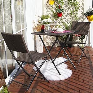 Grand patio Conjunto de Mesa y sillas Plegables de Mimbre para Exterior