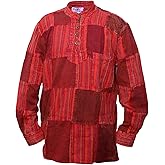 Shopoholic Fashion Mens Stonewashed Plain Stripe Patch Hippie Shirt