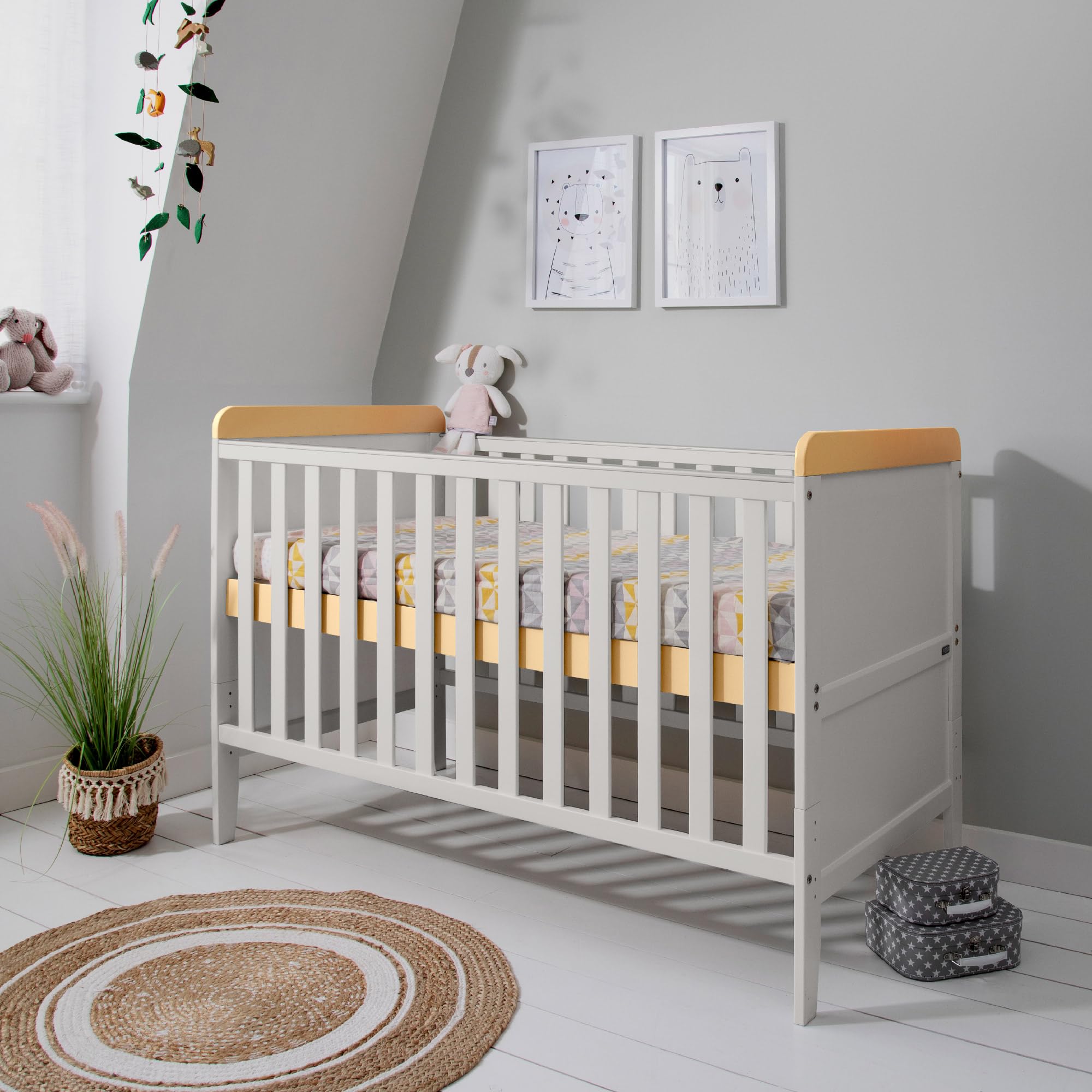 Tutti Bambini Rio 2-in-1 Baby Cot Bed with Cot Top Changer (0-6 years) 140x70 cm - Baby Crib & Toddler Bed, Baby Bed, Adjustable Base, Baby Cot, Newborn Essentials (Oak & Dove Grey)