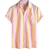 VATPAVE Mens Casual Striped Shirts Short Sleeve Button Down Summer Shirts Regular Fit Beach Shirts with Pocket