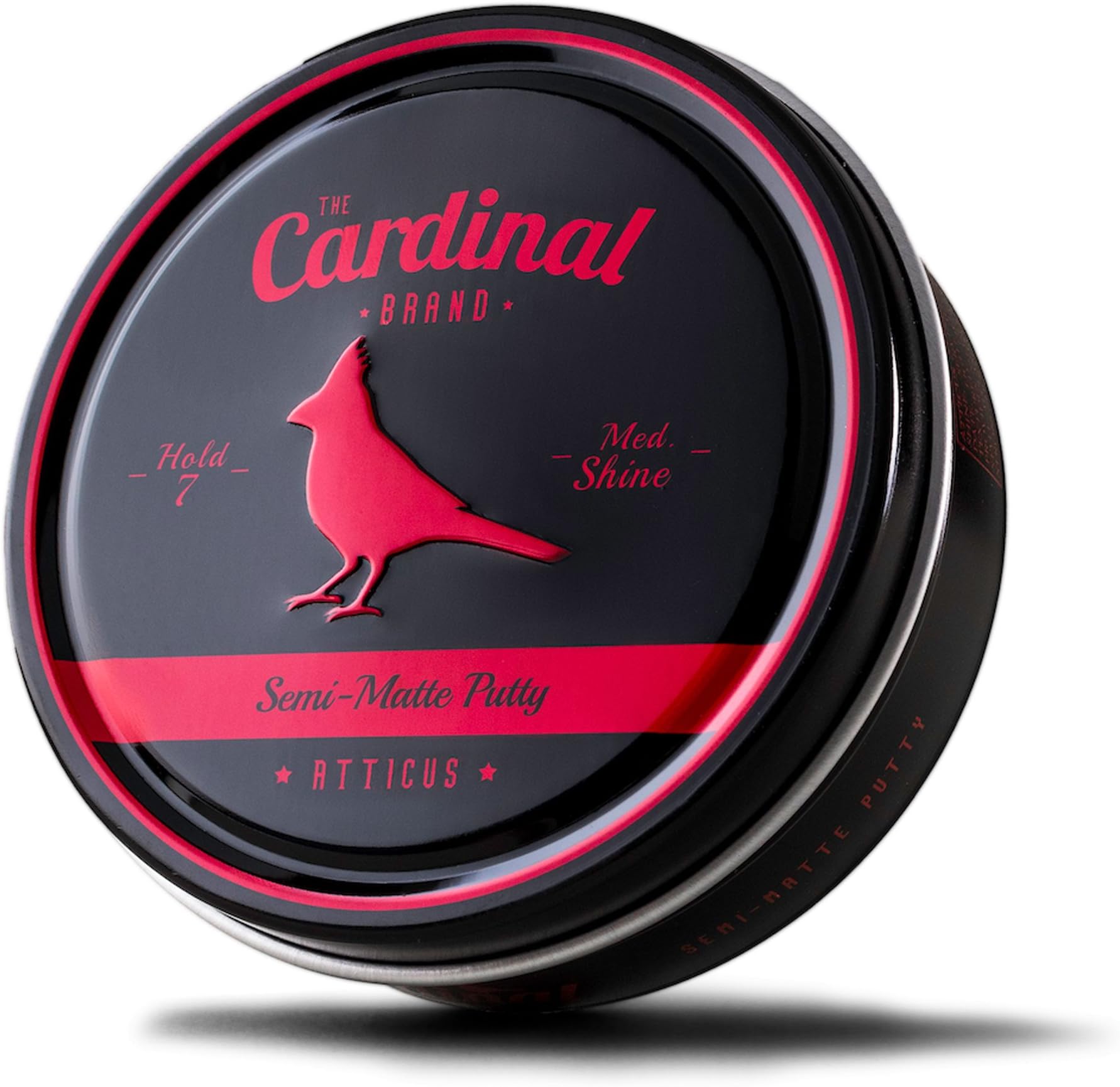The Cardinal Brand Atticus Semi Matte Texture Putty 3.4 Ounce is a Medium Shine, Medium Hold, Thickening, Texturizing, Defining, Styling and Grooming Product for Men and Women. For All Hair Types